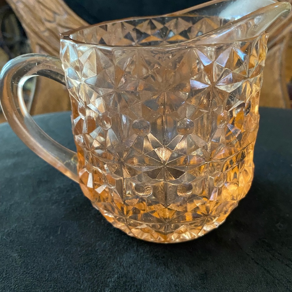 Vintage pink small pitcher/creamer with diamond pattern.